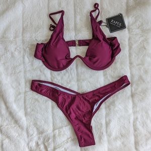 Zaful push up plunge bikini Merlot Medium Size 6